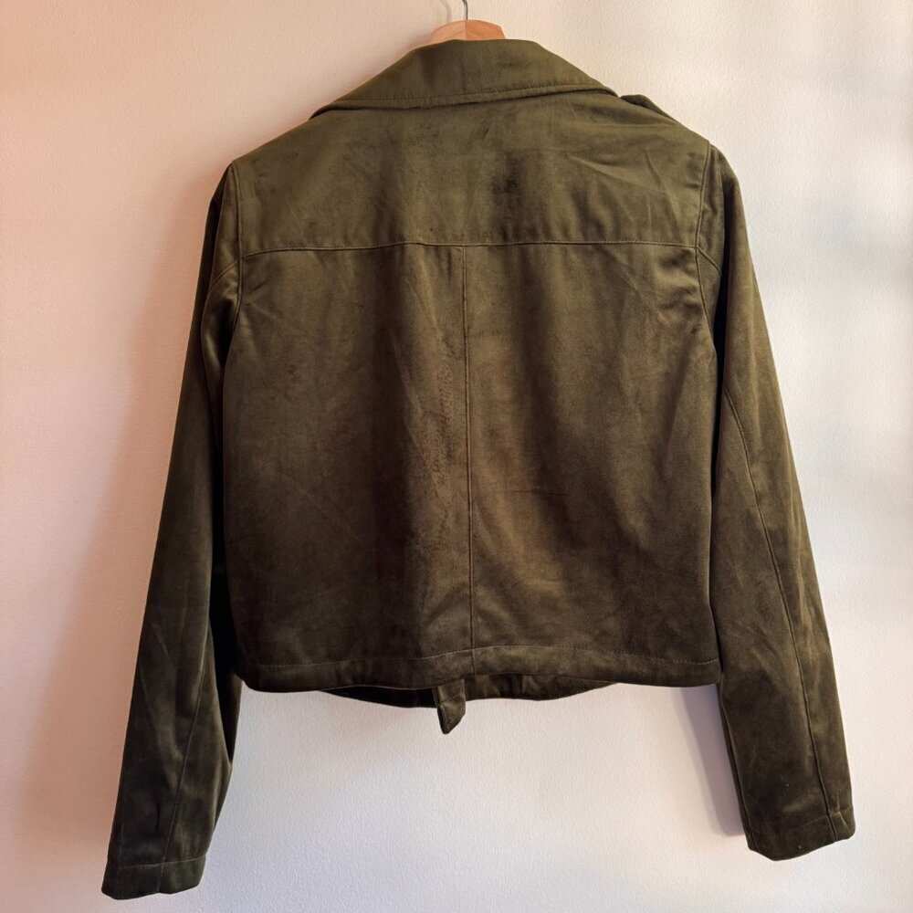 Lauren Conrad Olive Green Velvet Moto Biker Jacket Fall Holiday Outerwear Small - Picture 2 of 6